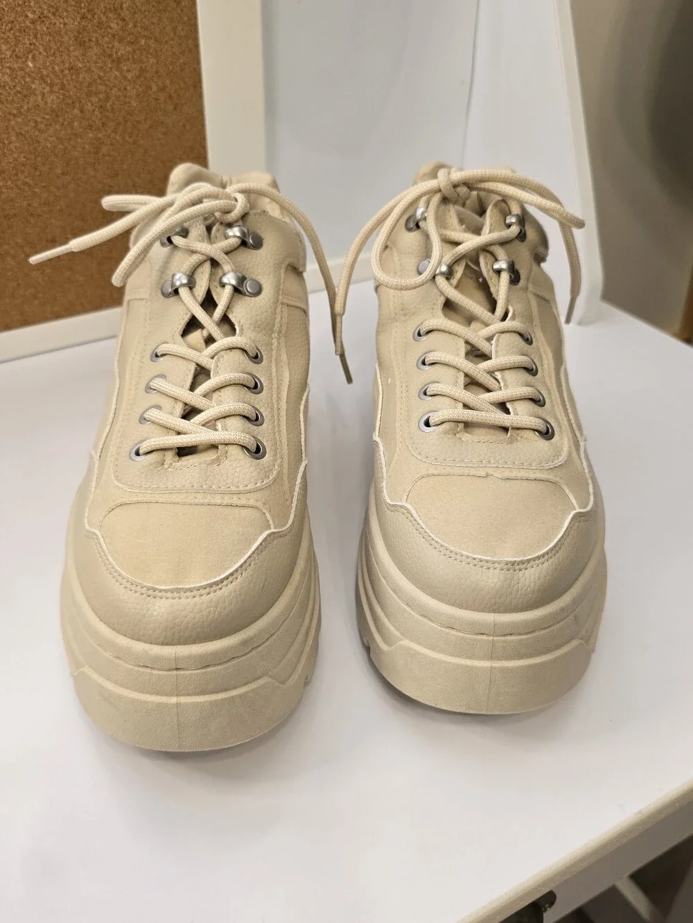 Forever 21 Beige Platform Lace-Up Sneakers